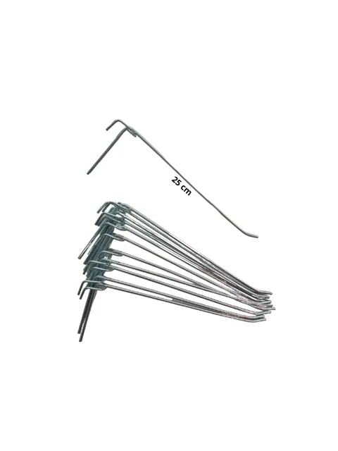 Gancho zincado de 25 cm para tela aramada, haste longa com dobra em J, vista lateral