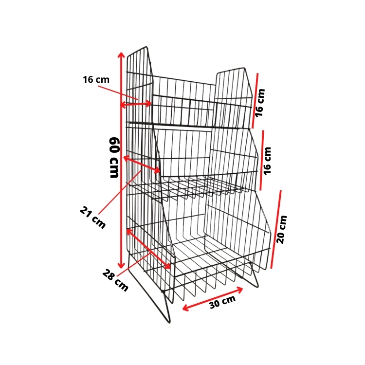 Cesto Aramado Mini Container de Balcão com 3 cestos Fixos 30x60cm