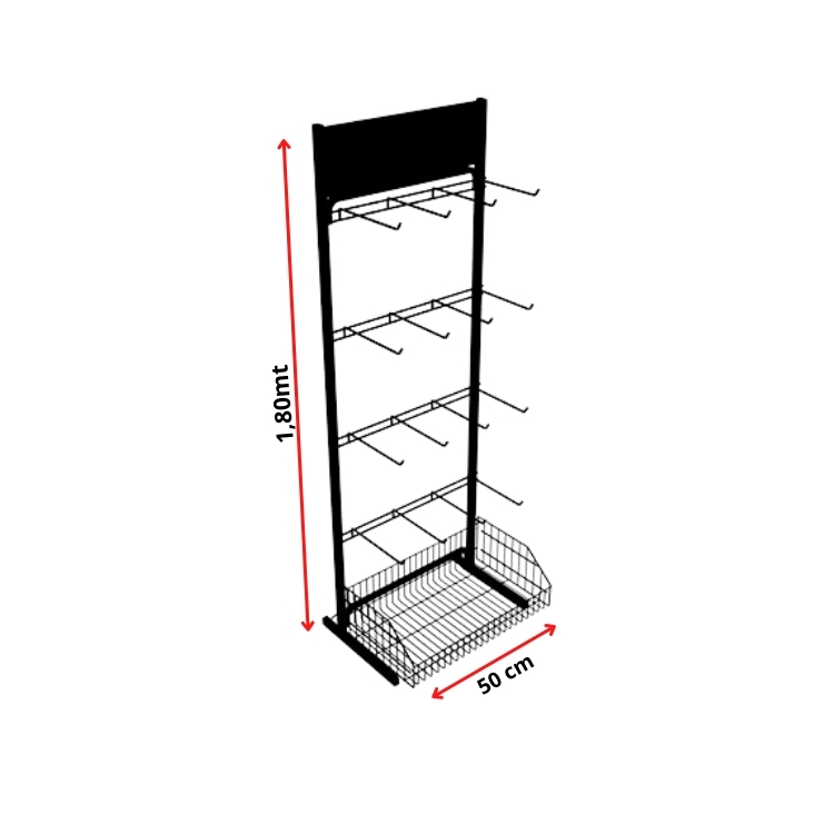 Expositor Display Gancheira Simples 16 ganchos e 01 cesto