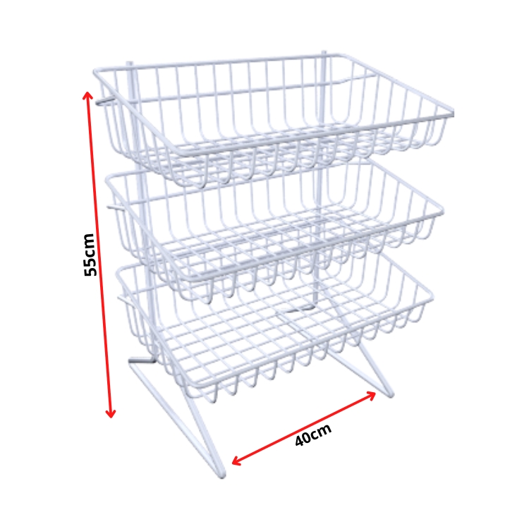 Cesto Aramado Triplo de Balcão Organizador cestos fixos 55x40cm branco