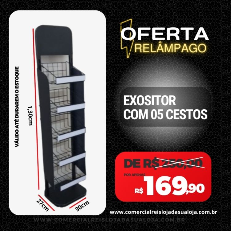 oferta relampago Expositor com 05 cestos comercial reis loja do lojista